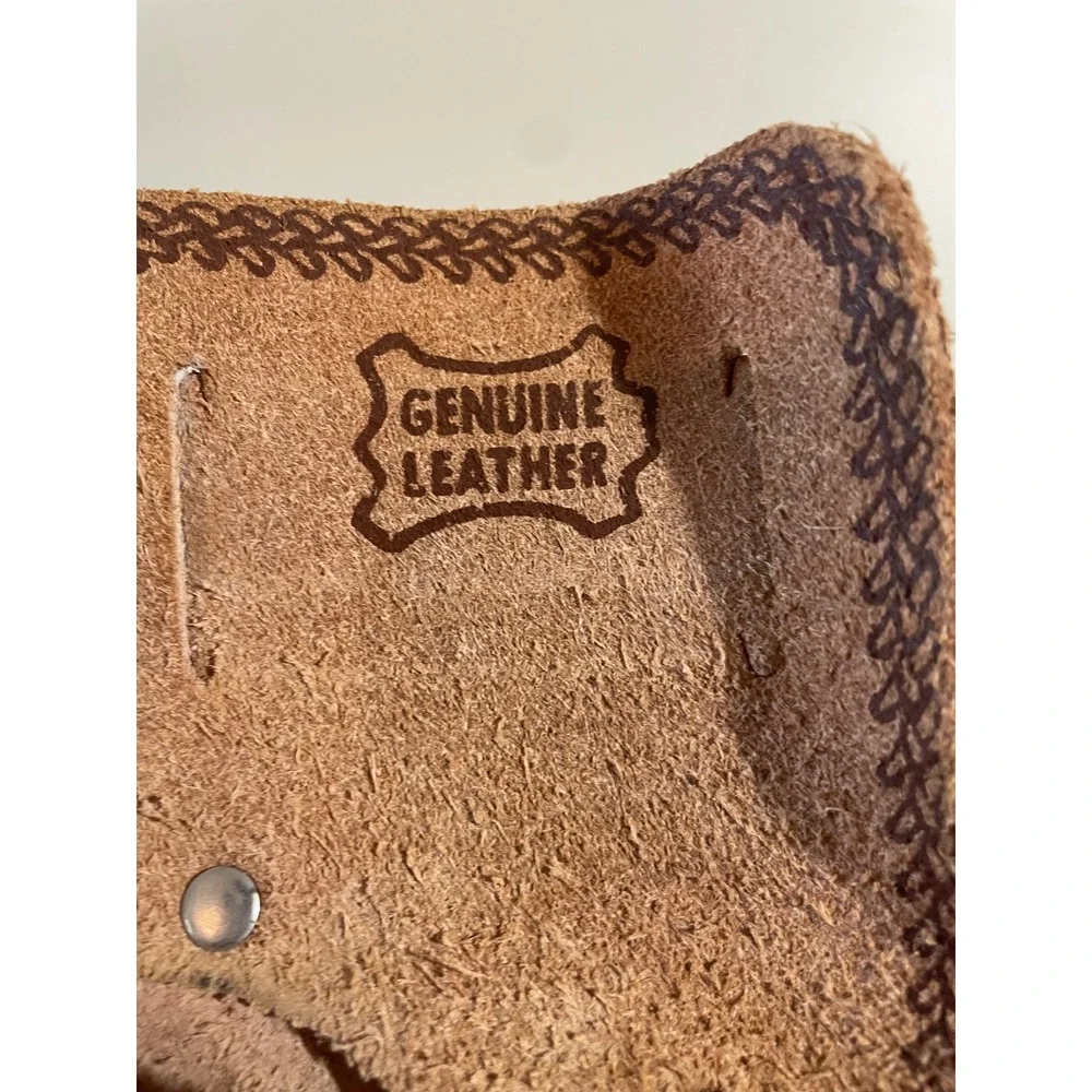 Vintage Tan Genuine Leather Toy Cowboy Holster Belt Slide Western Horse Stamped